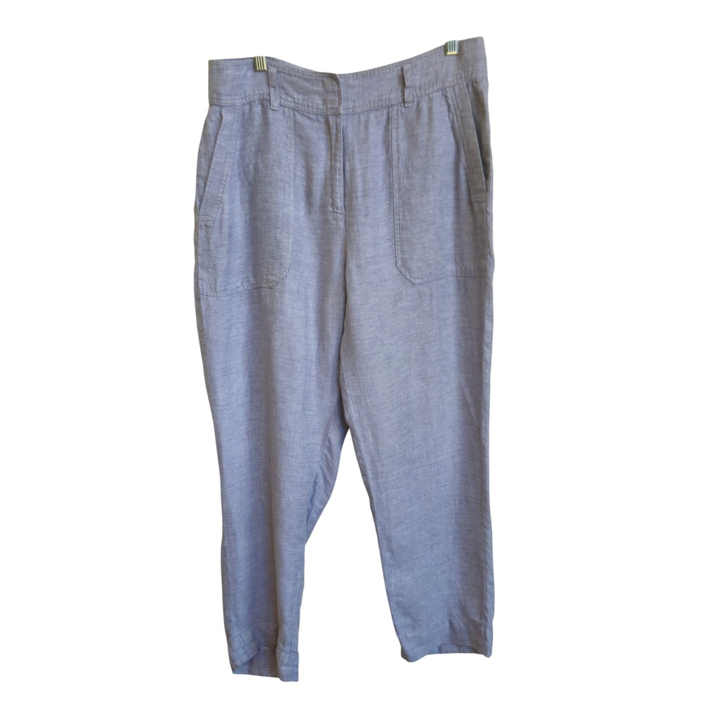 Trenery Linen Pants Sz 14 Blue Grey Tapered Coastal Grandma Beachy Quiet Luxury